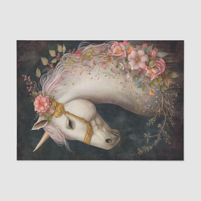 Papier Mousseline Élégant licorne florale (Recto)
