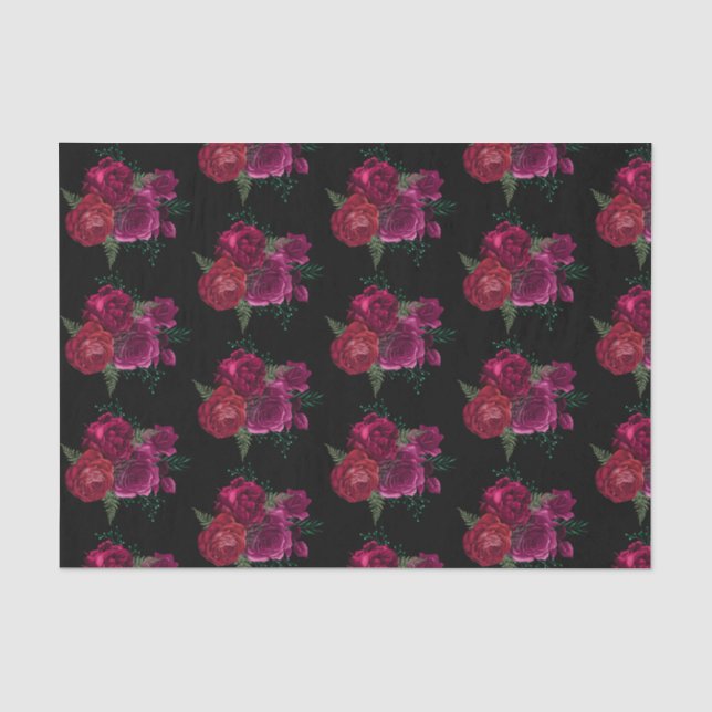 Papier Mousseline Elegant Magenta Rose Floral Bouquet (Recto)