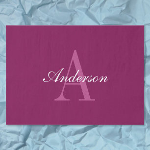Papier Mousseline Élégant Magenta Rouge, rose & blanc Nom & Monogram