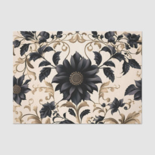 Papier Mousseline Élégant modèle floral noir