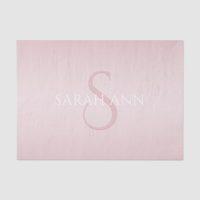 Papier Mousseline Elégant moderne Blush Pink Ombre Nom et monogramme (Recto)