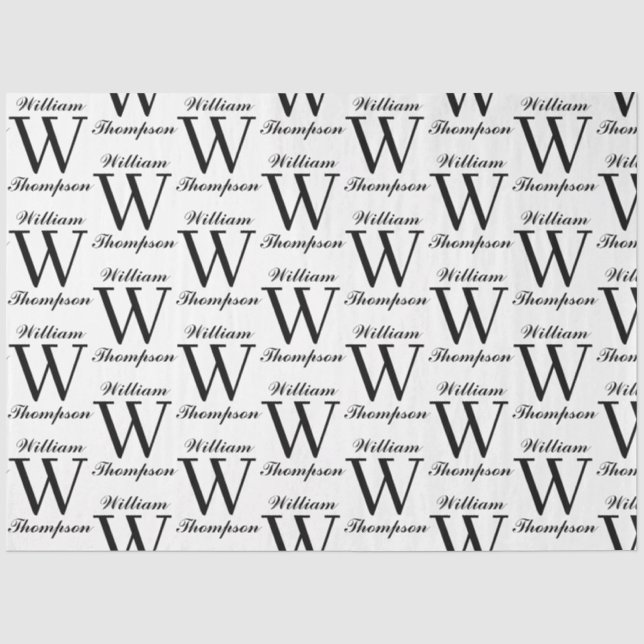 Papier Mousseline Élégant Monogramme de calligraphie noir et blanc (Recto)