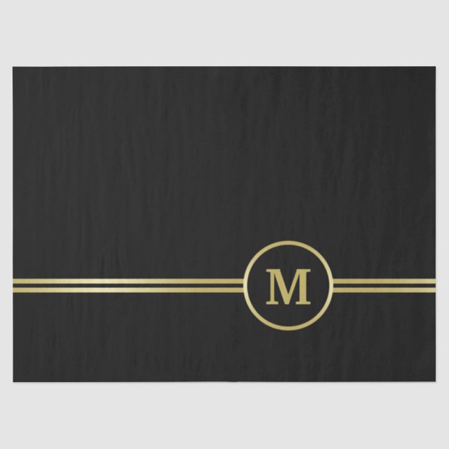 Papier Mousseline Élégant Monogramme or sur noir (Recto)