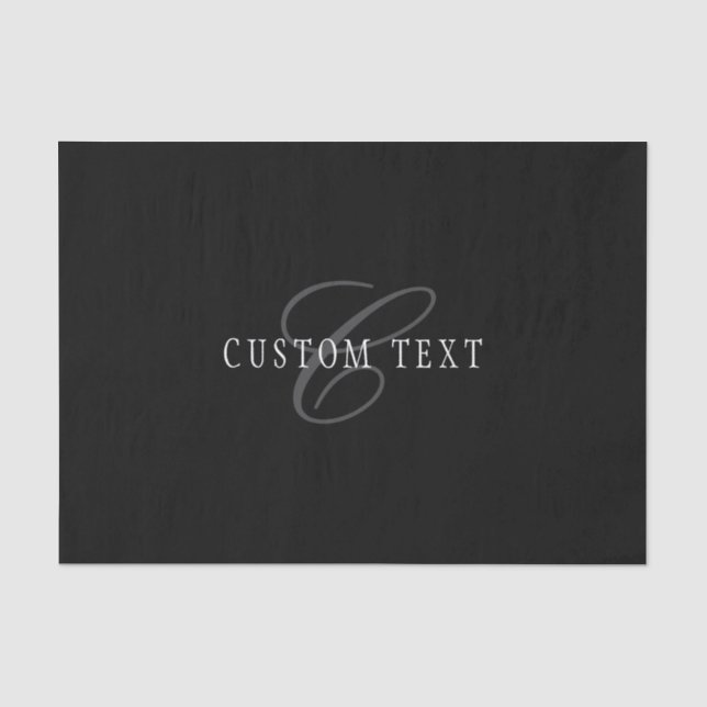 Papier Mousseline Élégant Monogramme personnalisable | Noir gris bla (Recto)