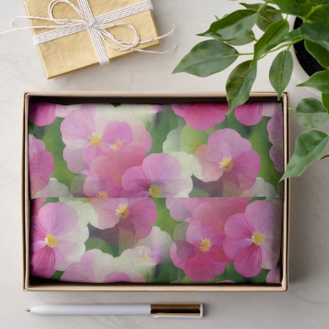 Papier Mousseline Élégant Motif à fleurs rose et blanc Impatiens (Cadeau)