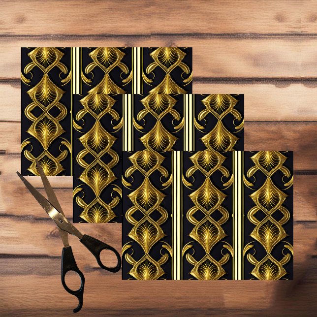 Papier Mousseline Elégant motif art déco en noir et or (Créateur téléchargé)