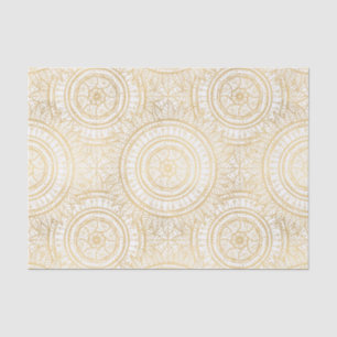 Papier Mousseline Élégant Motif blanc de tournesol Mandala Gold