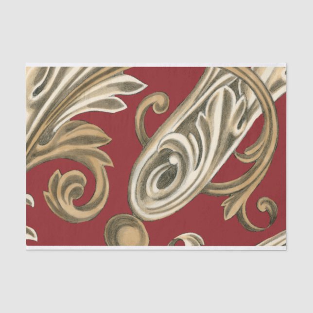 Papier Mousseline Elégant Motif Botanique avec Foliage Tan (Recto)
