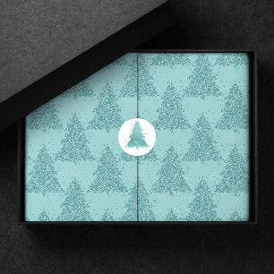 Papier Mousseline Élégant Motif d'arbre Luxe Aqua Mint Christmas