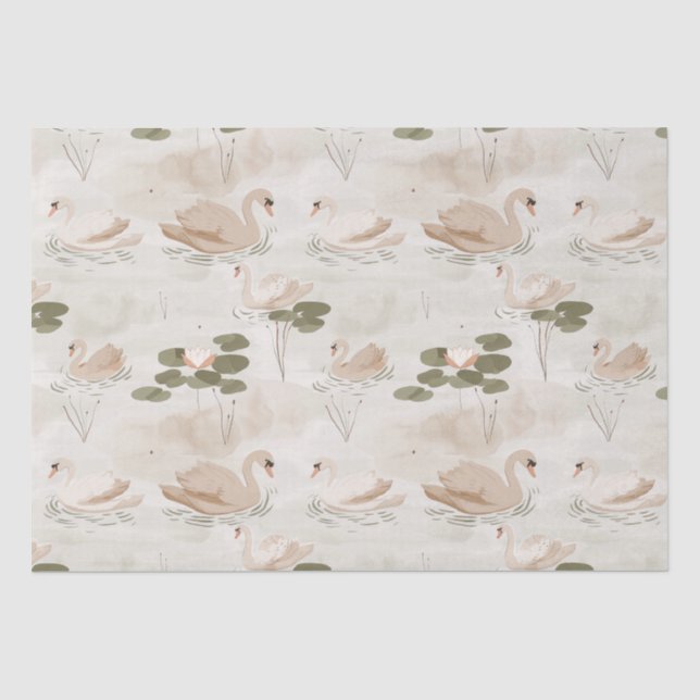 Papier Mousseline Élégant motif de cygne pastel (Recto)