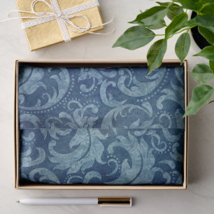 Papier Mousseline Elégant motif de Damas Vintage bleu