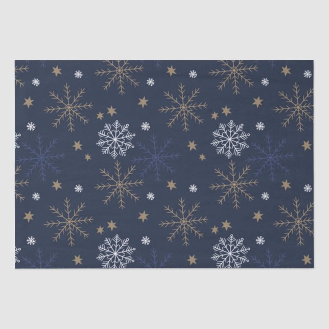 Papier Mousseline Élégant Motif de flocon de neige bleu foncé (Recto)