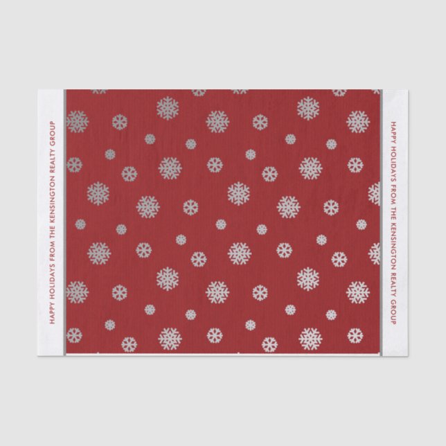 Papier Mousseline Élégant Motif de flocons rouges d'argent d'hiver (Recto)