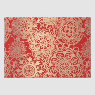Papier Mousseline Élégant Motif de mandala rouge or