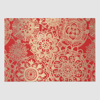Papier Mousseline Élégant Motif de mandala rouge or