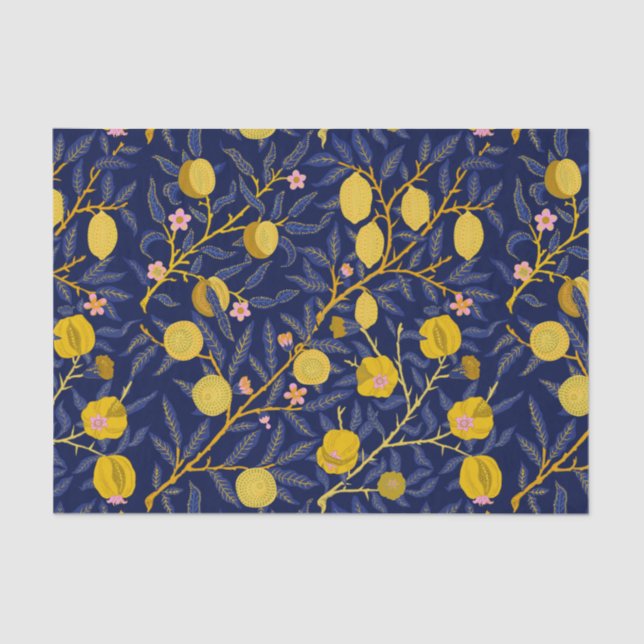 Papier Mousseline Élégant motif de vignes au citron bleu frais (Recto)