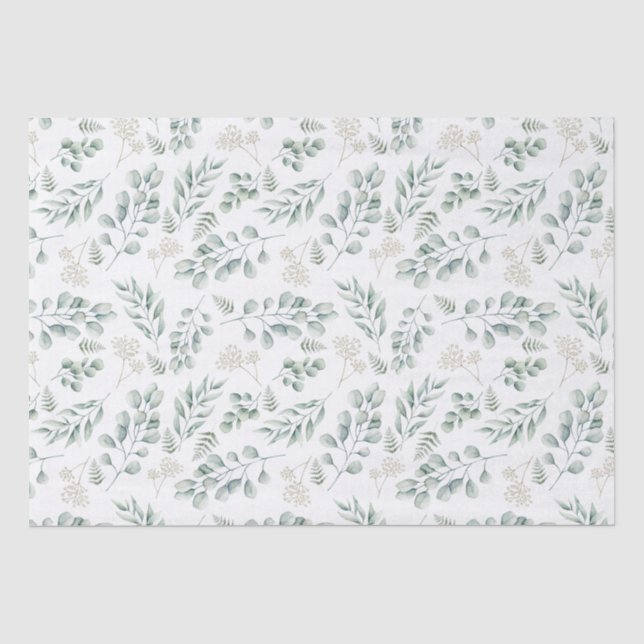 Papier Mousseline Elégant Motif Eucalyptus et Ferns (Recto)