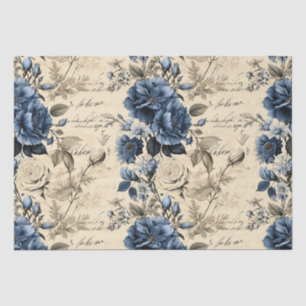 Papier Mousseline Élégant motif floral crème bleue