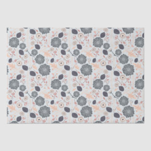 Papier Mousseline Élégant motif floral gris bleu pêche