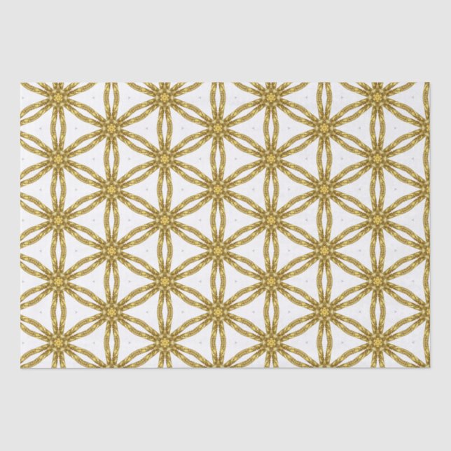 Papier Mousseline Elégant Motif géométrique or et blanc (Recto)