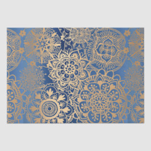 Papier Mousseline Élégant Motif Mandala en or bleu