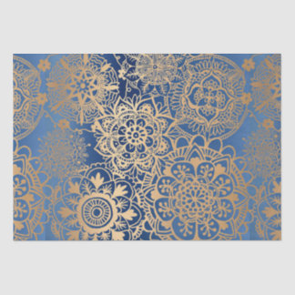Papier Mousseline Élégant Motif Mandala en or bleu