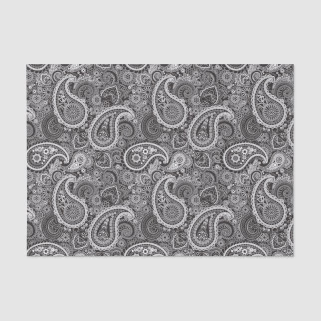 Papier Mousseline Élégant Motif noir blanc Paisley (Recto)