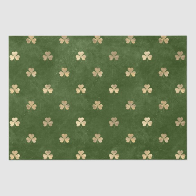 Papier Mousseline Élégant Motif Shamrock vert et or (Recto)