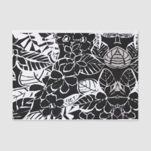 Papier Mousseline Elégant noir & blanc stylisé Fleurs & Foliage