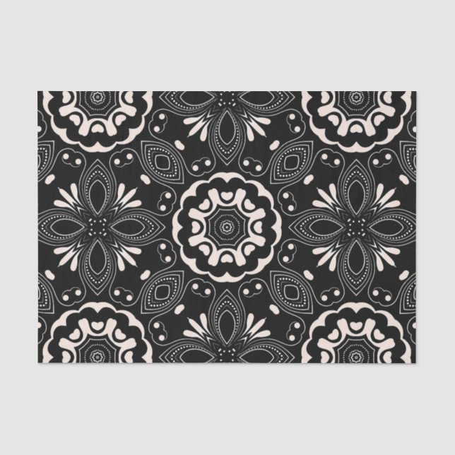 Papier Mousseline Elégant noir et blanc baroque Motif arabesque (Recto)