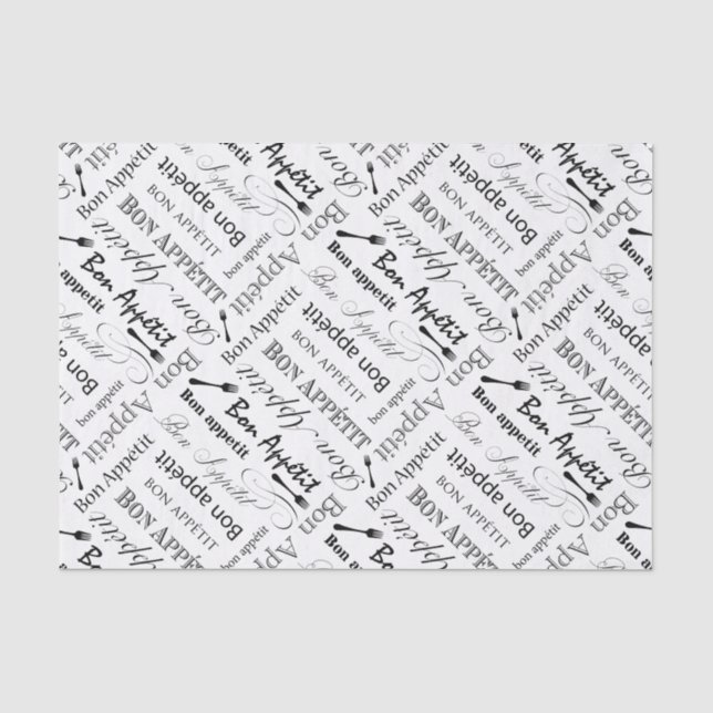 Papier Mousseline Élégant Noir et Blanc Bon Appetit Chef Français (Recto)