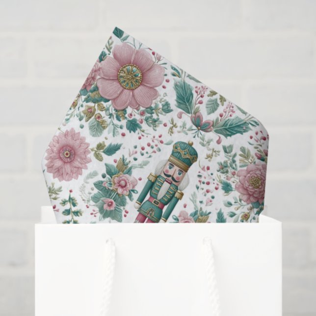 Papier Mousseline Elegant Nutcracker & Flowers Print (Sac cadeau)