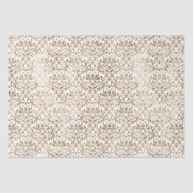 Papier Mousseline Elégant or blanc Chic Damask (Recto)