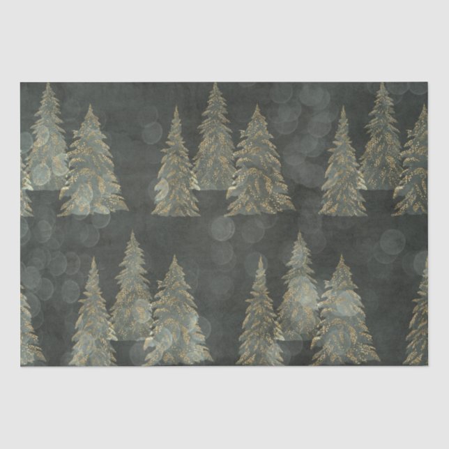 Papier Mousseline Élégant or Fairylight Pine Trees Noël (Recto)