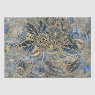 Papier Mousseline Elégant or Mandala Fleurs Bleu Nebula