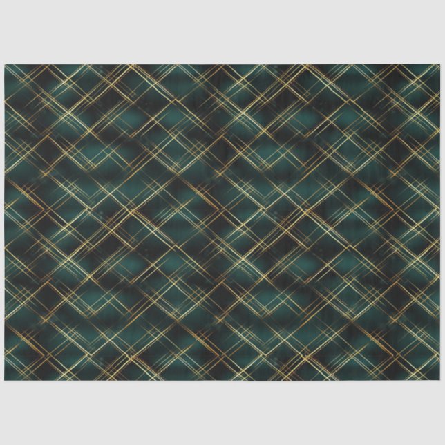Papier Mousseline Élégant or & tarte vert foncé Plaid Noël (Recto)