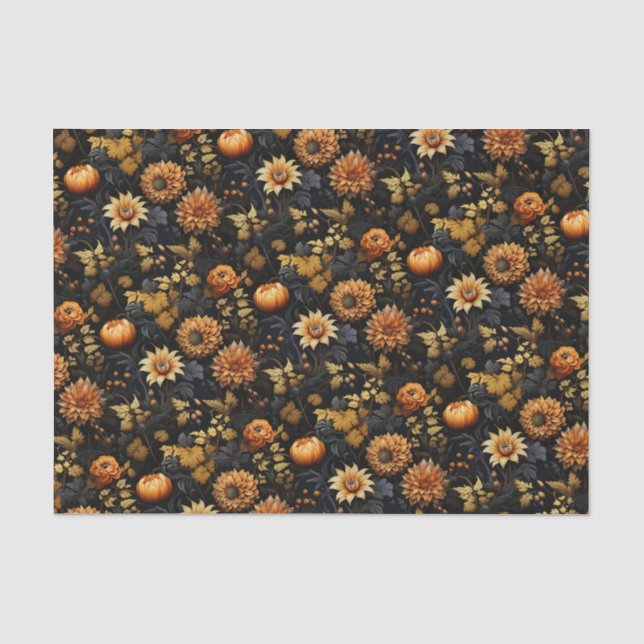 Papier Mousseline Élégant Orange Black Fall Floral (Recto)