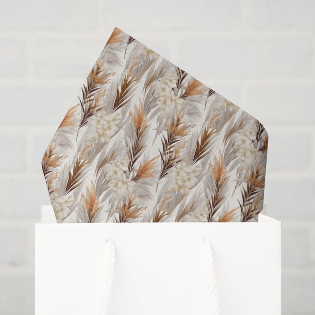 Papier Mousseline Elégant Pampas Grass carrelé (Sac cadeau)