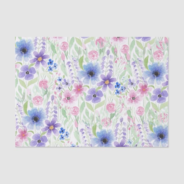 Papier Mousseline Elégant Pays Rose violet bleu Aquarelle (Recto)