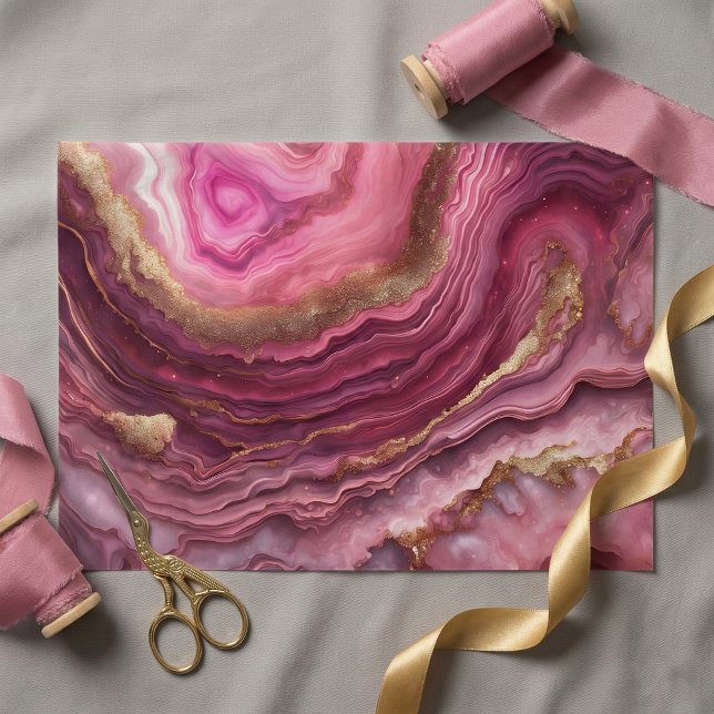 Papier Mousseline Elegant Pink Agate Marble Gold Glitter Geode (Créateur téléchargé)
