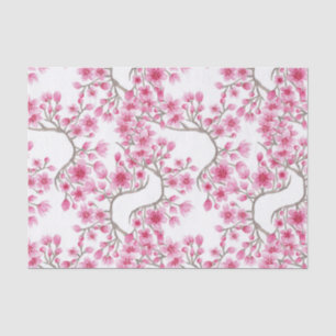 Papier Mousseline Elegant Pink Cherry Blossom Floral Watercolor
