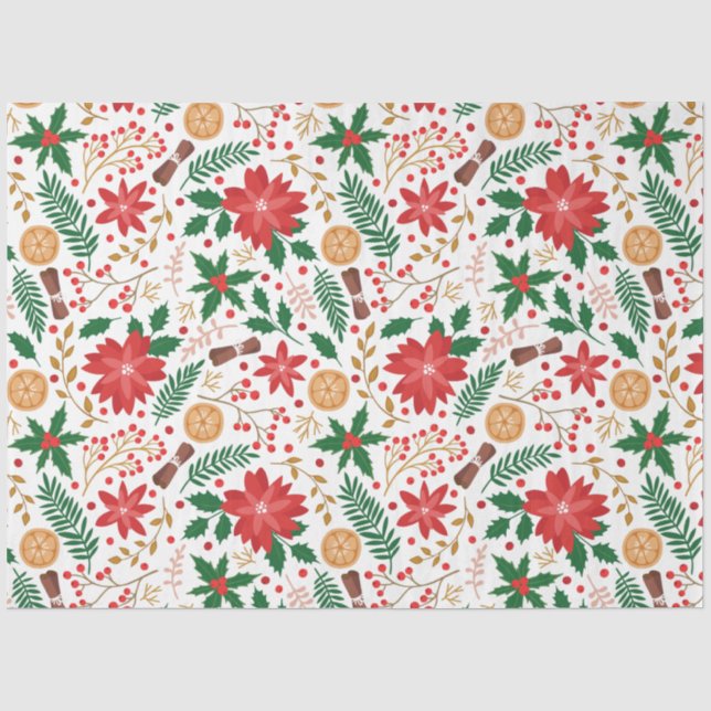 Papier Mousseline Élégant Poinsettia Hiver Floral Botanique (Recto)