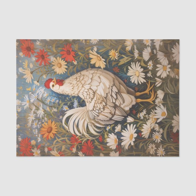 Papier Mousseline Élégant Poulet Et Fleurs Faisées (Recto)