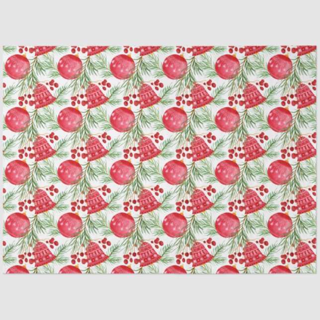Papier Mousseline Élégant Red Bells Fir Bauble Noël (Recto)
