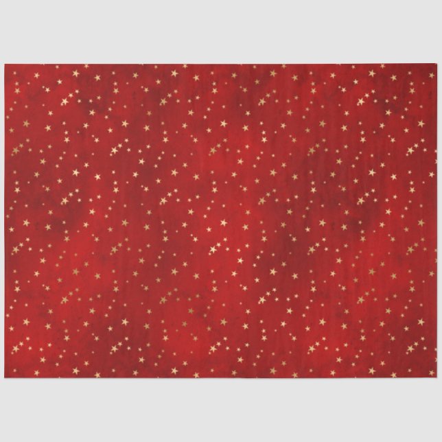 Papier Mousseline Élégant Red Gold Stars Noël (Recto)