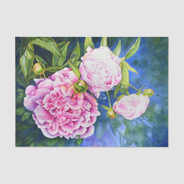 Papier Mousseline Elégant rose blanc classique aquarelle floral (Recto)