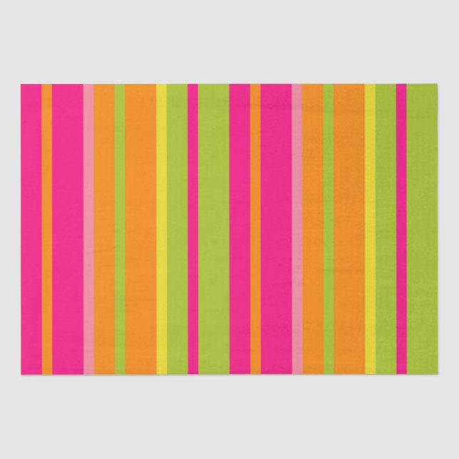 Papier Mousseline Élégant rose chaud, vert citron et rayures orange (Recto)