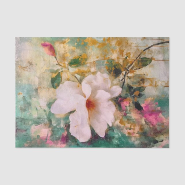 Papier Mousseline Élégant rose et or floral (Recto)