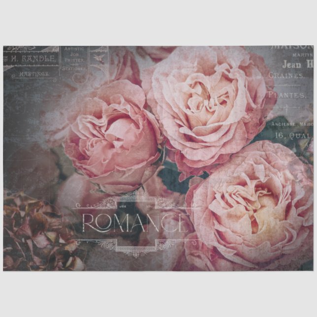 Papier Mousseline Elégant rose Fleurs Moody Ephemera Decoupage (Recto)