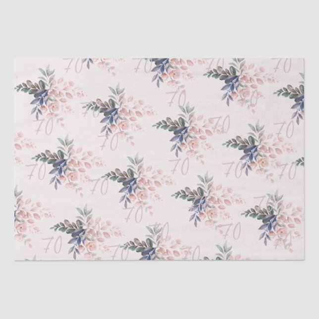 Papier Mousseline Élégant rose floral 70e anniversaire Personnalisé (Recto)